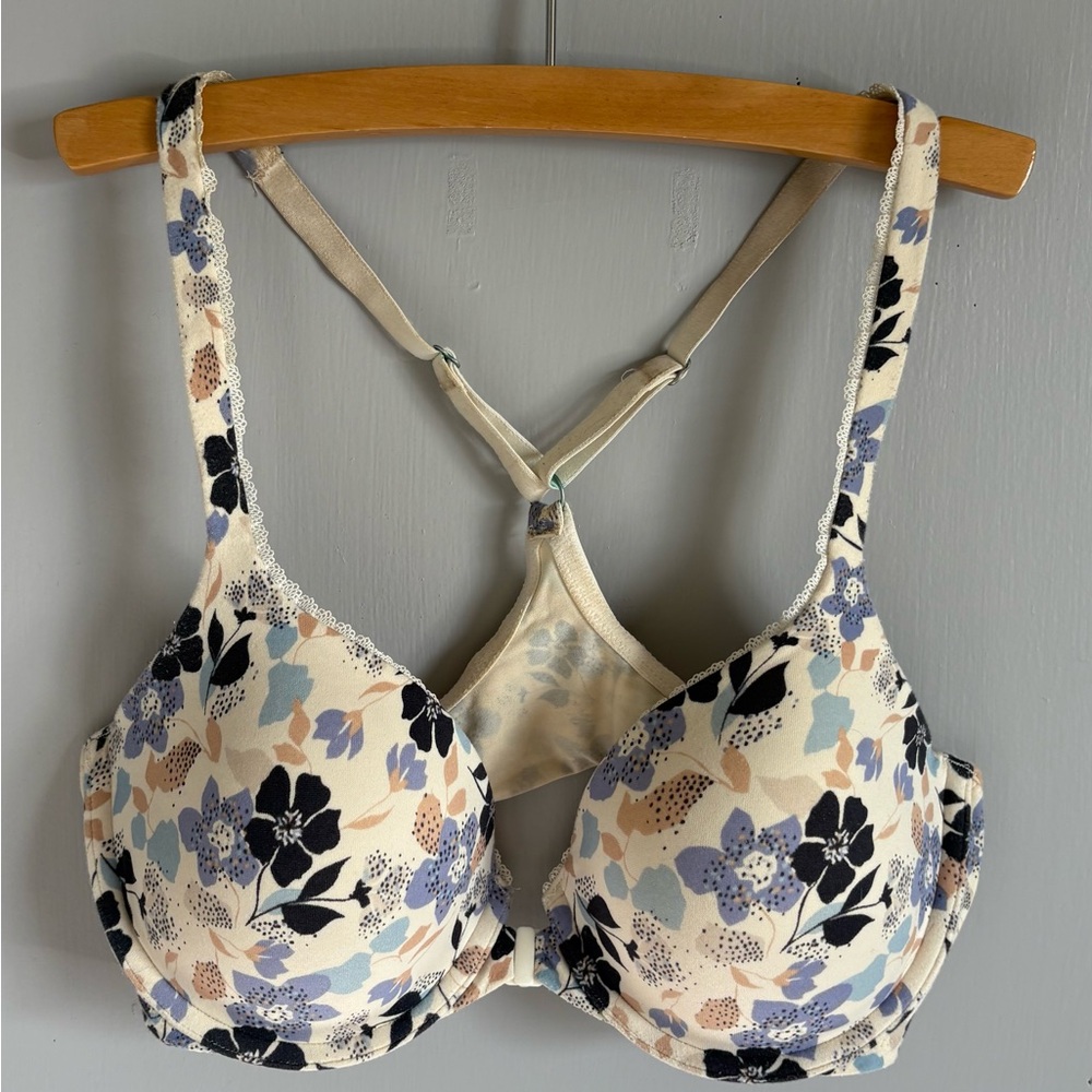 Victoria's Secret Cream and Black Floral Bra